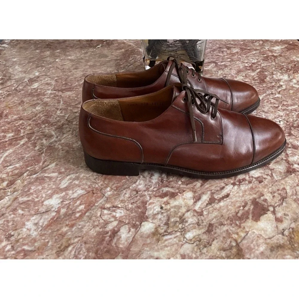 Salvatore Ferragamo Brown Leather Cap Toe Oxford Men's Dress Shoes 10.5 2E, $795